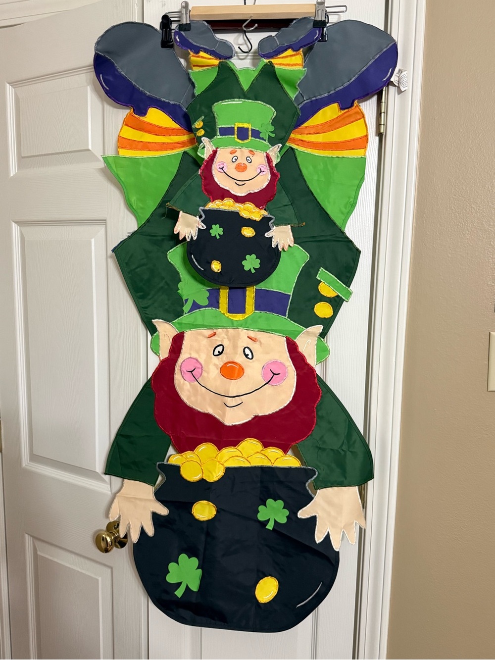 Stacked Leprechaun Garden/House Flags Set Holiday Décor in Green and Gold